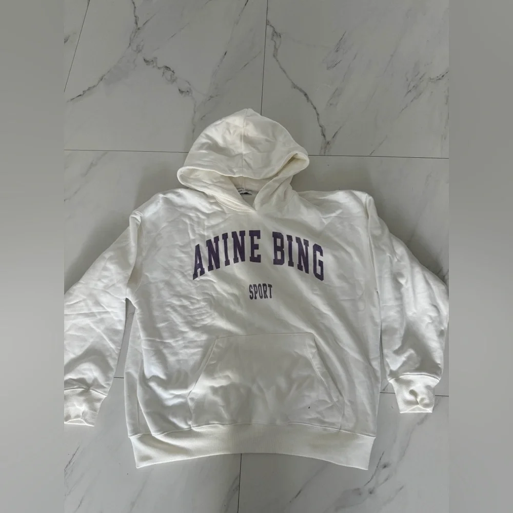 Anine Bing White Hoodie with Purple Lettering - Picture 2 of 7